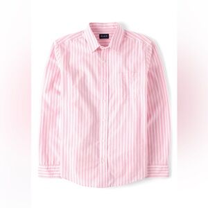 Men’s Shirt Striped Poplin Button Up Shirt, Pink 2x